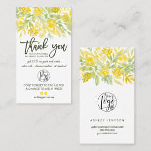 Carte De Visite Logo de script floral vert jaune commander merci