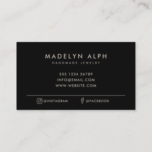 Carte De Visite Logo de script luxueux Bijoux en noir (Dos)