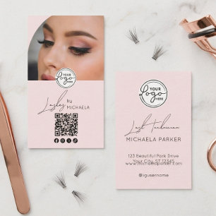 Carte De Visite Logo de script rose moderne Code QR Photo Cils