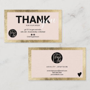 Carte De Visite Logo de script rose or géométrique commander merci