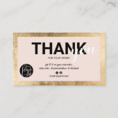 Carte De Visite Logo de script rose or géométrique commander merci (Devant)