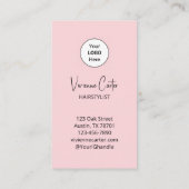 Carte De Visite Logo de script rose poudré Code QR Photo Coiffeur (Dos)