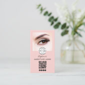Carte De Visite Logo de script rose poudré Code QR Photo Lashes St (Debout devant)