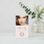 Carte De Visite Logo de script rose poudré Code QR Photo Maquillag (Debout devant)