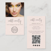 Carte De Visite Logo de script rose poudré Code QR Photo Maquillag (Devant / Derrière)