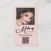 Carte De Visite Logo de script rose rouge Code QR Photo Maquillage (Devant)