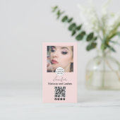 Carte De Visite Logo de script rose vif Code QR maquillage photo (Debout devant)