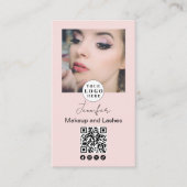 Carte De Visite Logo de script rose vif Code QR maquillage photo (Devant)
