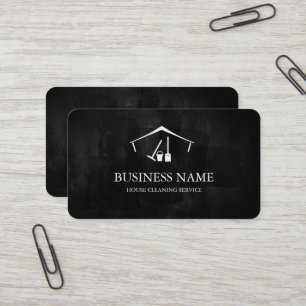 Carte De Visite Logo de service de nettoyage de maison noir modern