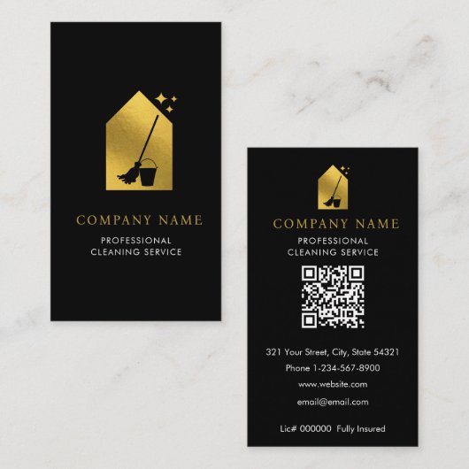 Carte De Visite Logo de service de nettoyage moderne avec code QR (Devant / Derrière)