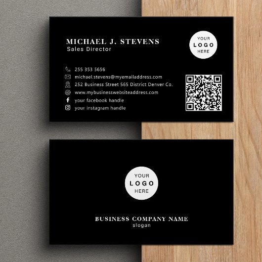 Carte De Visite logo de société code QR professionnel noir