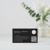 Carte De Visite logo de société code QR professionnel noir (Debout devant)