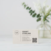 Carte De Visite Logo de société de code QR professionnel en lin (Debout devant)