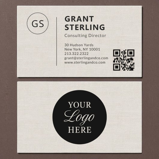 Carte De Visite Logo de société de code QR professionnel en lin