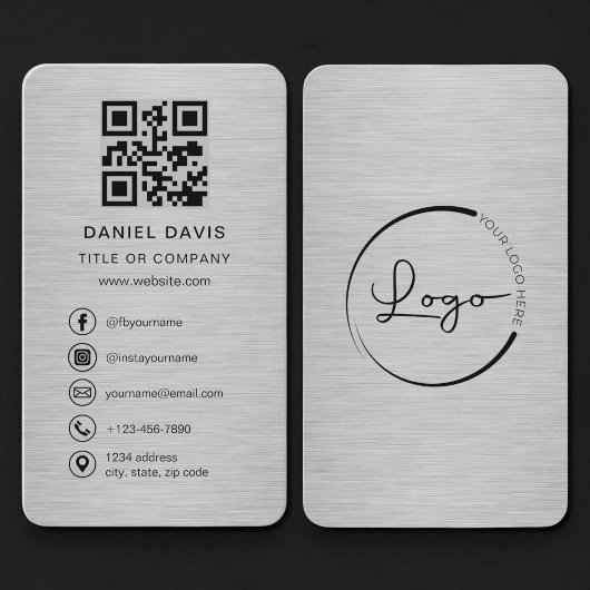 Carte De Visite Logo de société métallique Code QR