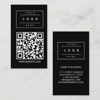 Carte De Visite Logo de société noir personnalisé et code QR de si