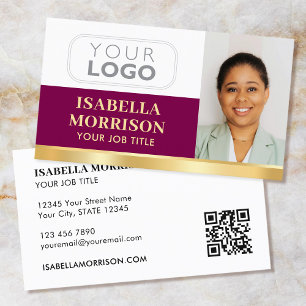 Carte De Visite Logo de société professionnel QR prune or