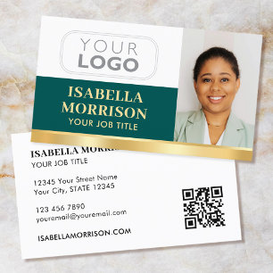 Carte De Visite Logo de société professionnel QR Vert Or