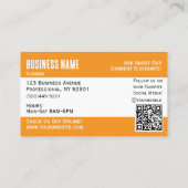 Carte De Visite Logo de société simple Code QR orange et blanc (Dos)