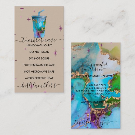 Carte De Visite Logo de soin Tumbler beige avec texture (Devant / Derrière)