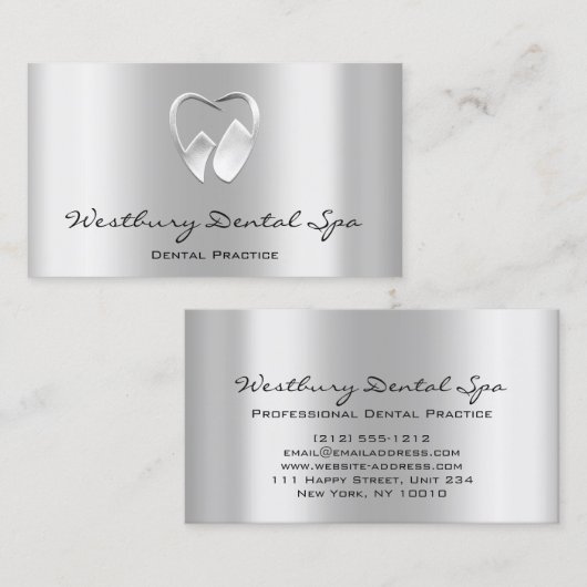 Carte De Visite Logo de studio dentaire Smile Silver Grey Metallic (Devant / Derrière)