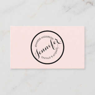 Carte De Visite Logo de tampon de cercle vintage Maquilleuse Rose