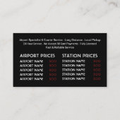 Carte De Visite Logo de taxi du pavillon britannique, Tarifs (Dos)