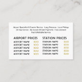 Carte De Visite Logo de taxi Gold, Tarifs (Dos)