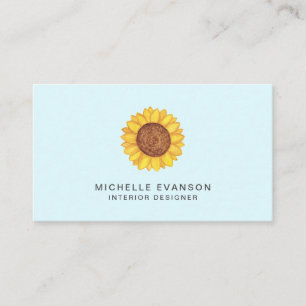 Carte De Visite Logo de tournesol à l'aquarelle jaune sur Aqua Blu