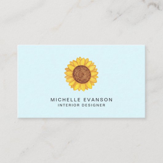 Carte De Visite Logo de tournesol à l'aquarelle jaune sur Aqua Blu (Devant)