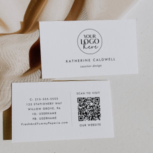 Carte De Visite Logo de typographie chic et code QR