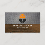 Carte De Visite Logo de vis Hardhat de construction | Acier | Bois (Devant)