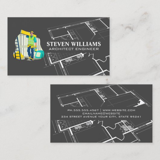 Carte De Visite Logo de Worker Construct Builder | Plan (Devant / Derrière)
