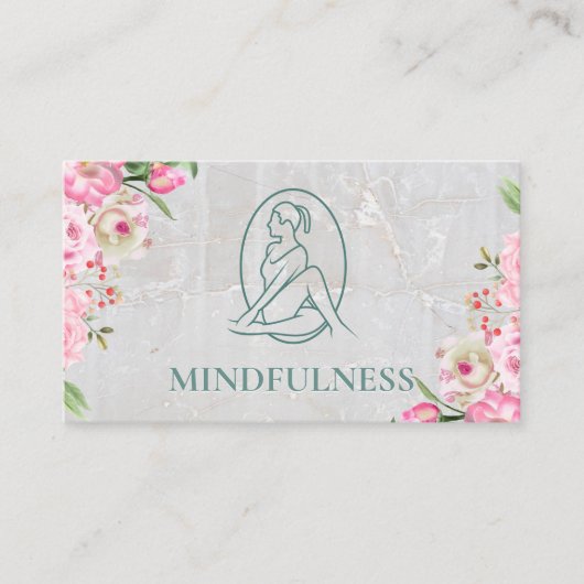 Carte De Visite Logo de yoga | Fleurs roses de marbre (Devant)
