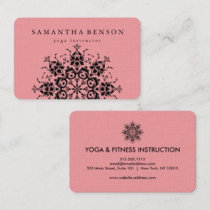 Carte De Visite Logo de yoga mandala de fleur noire et rose élégan
