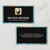 Carte De Visite Logo d'éclaboussure en verre de vin | Marbre Turqu (Devant / Derrière)