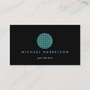 Carte De Visite Logo décoratif moderne dans Teal sur le noir