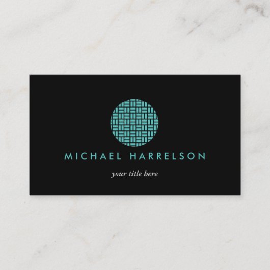 Carte De Visite Logo décoratif moderne en Turquoise sur noir (Devant)