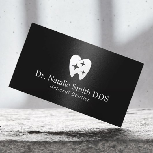 Carte De Visite Logo Dentist Sparkle Tooth Noir et blanc