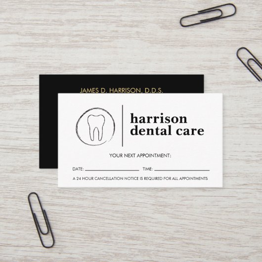 Carte De Visite Logo Dentiste Noir/Blanc Rendez-vous (Devant/Arrière en situation)