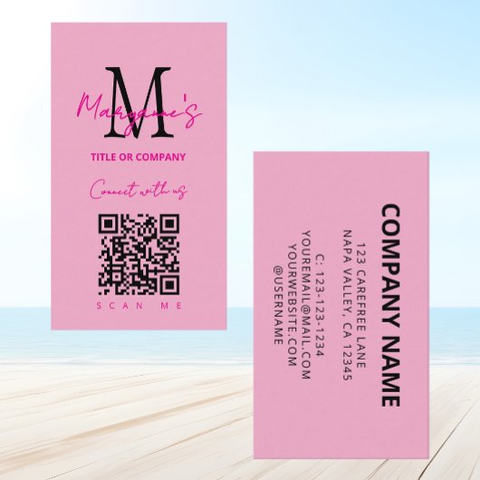 Carte De Visite Logo d'entreprise à code QR scannable rose