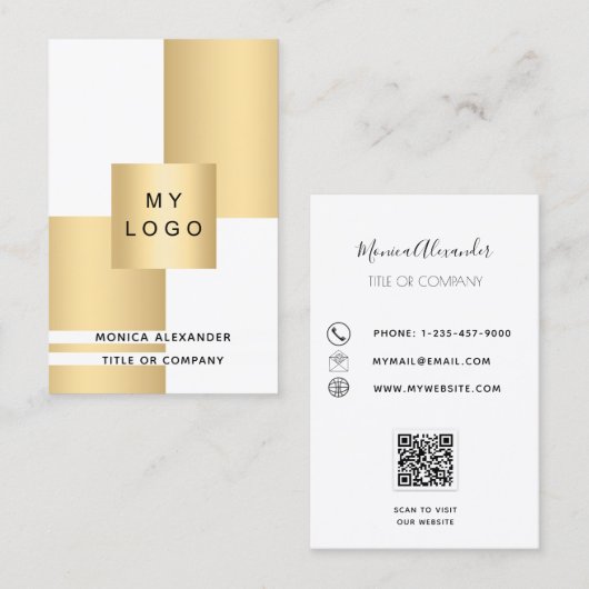 Carte De Visite Logo d'entreprise blanc or QR code professionnel (Devant / Derrière)