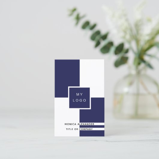 Carte De Visite logo d'entreprise bleu marine code QR (Debout devant)