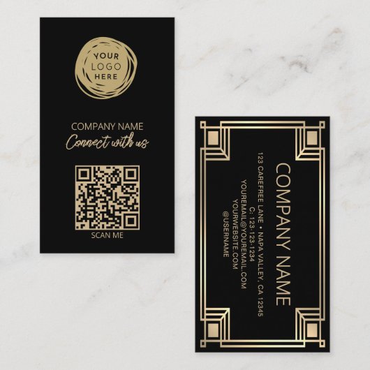 Carte De Visite Logo d'entreprise Code QR Art Déco (Devant / Derrière)