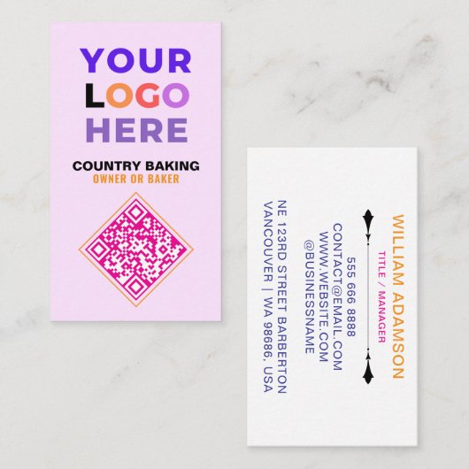 Carte De Visite Logo d'entreprise & Code QR | Boulangerie Blanc & (Devant / Derrière)