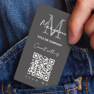 Carte De Visite Logo d'entreprise Code QR Gris Foncé Moderne