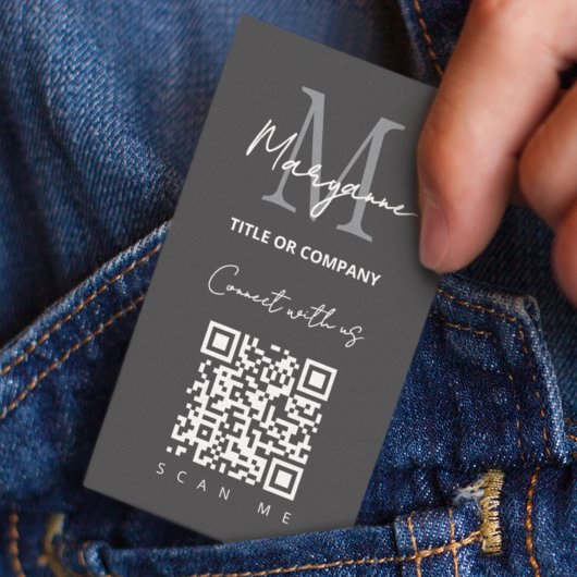Carte De Visite Logo d'entreprise Code QR Gris Foncé Moderne