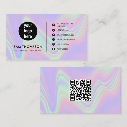 Carte De Visite Logo d'entreprise Code QR holographique moderne (Devant / Derrière)