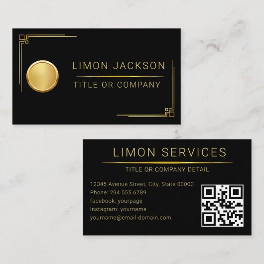 Carte De Visite Logo d'entreprise code QR noir moderne professionn (Devant / Derrière)