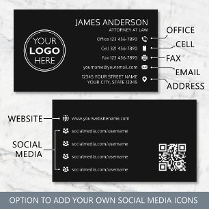 Carte De Visite Logo d'entreprise Code QR noir professionnel Fax